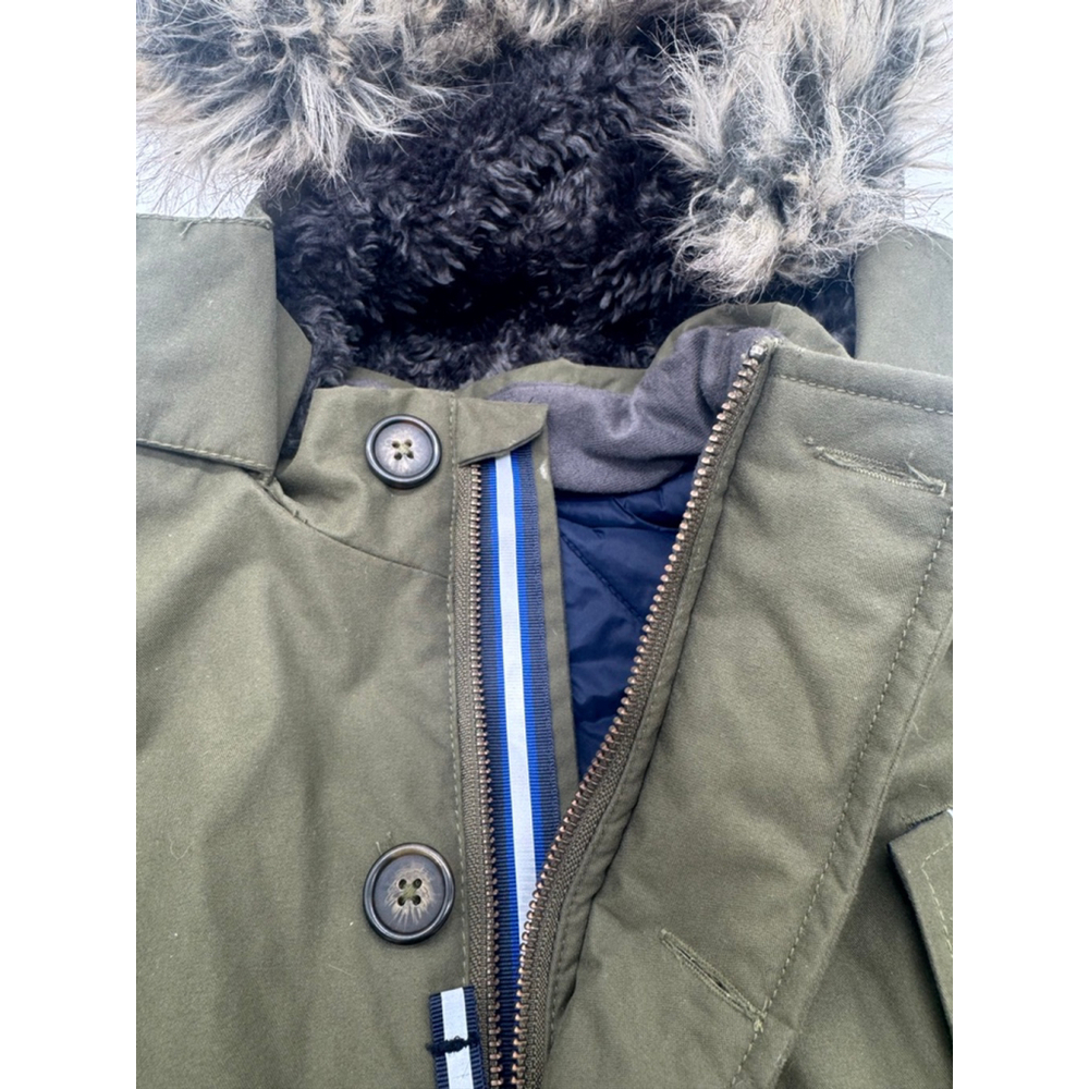 Boys Boden Waterproof Parker with Faux Fur Hood Size 11/12 Olive Green - Picture 4 of 10